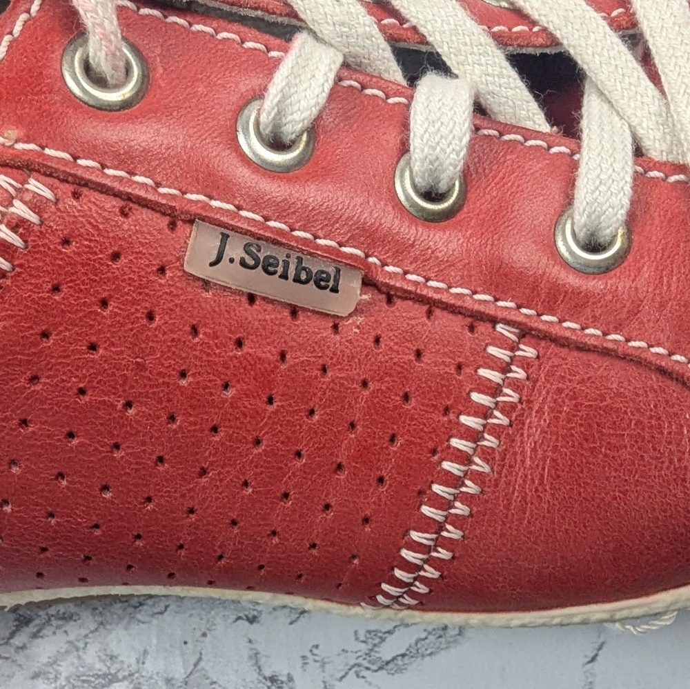 Josef Seibel Size 38 (Size 7-7.5) Red Leather Sneakers - Picture 7 of 11
